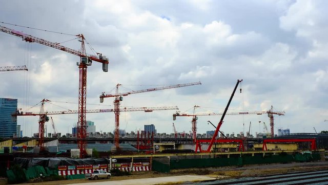 many cranes at construction