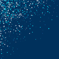 Amazing falling snow. Scattered top left corner with amazing falling snow on deep blue background. Wonderful Vector illustration.