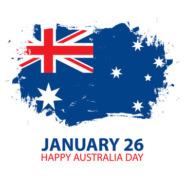 Happy Australia Day, january 26 greeting card with brush stroke in colors of the australian national flag. Vector Illustration.