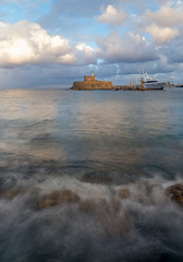 Obraz premium Harbor entrance in RHodes island