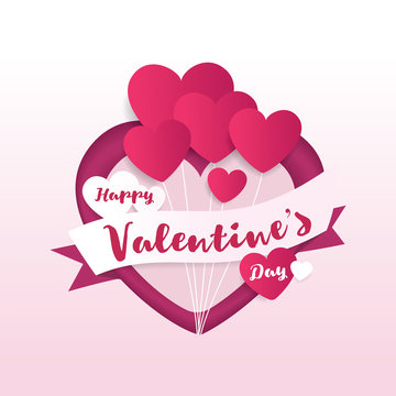 Valentines day Decorative Paper Art Illustration with Heart Shaped. For Invitation card, Posters, Brochure, Flyer, Banners.