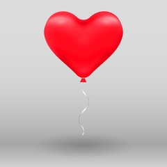 3d Realistic helium heart red Balloon. Holiday illustration of flying glossy balloon. Isolated on Background.