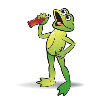 happy frog vector cartoon or mascot drinking with bottle