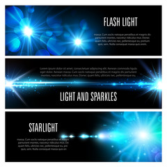 Fototapeta na wymiar Blue light effect banner set with star shine