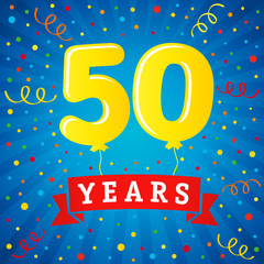 50 years anniversary celebration with colored balloons & confetti. Vector illustration design for your Celebration party the 50th years template numbers anniversary unique background, invitation card