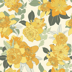 Bright Yellow Daisy Seamless Vector Pattern