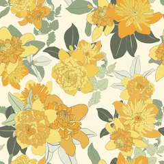 Gordijnen Bright Yellow Daisy Seamless Vector Pattern © aniade