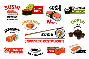 Japanese restaurant sushi menu vector icons
