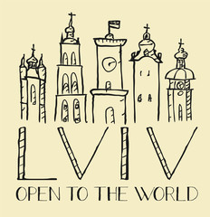 Vector hand drawn logo of the city of Lviv Ukraine  isolated. Perfect for invitations, greeting cards, posters