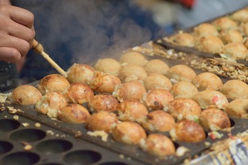 Tokyo street food of Octopus meat balls called Takoyaki