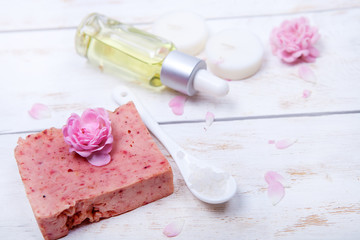 spa setting , pink rose , health and beauty care