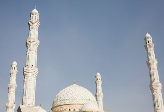 Domes and pillars of Hazret Sultan Mosque, Astana, Kazakhstan, Asia