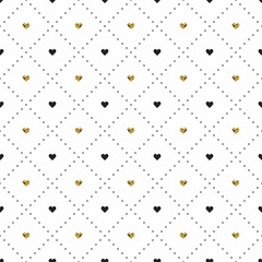 Seamless pattern with black and gold heart shapes. Valentines day. Vector illustration. Background.