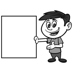 Boy with Sign Illustration - A vector cartoon illustration of a Boy with a Sign.
