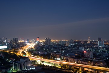 Fototapeta na wymiar Bangkok Cityscape beside river during twilight time