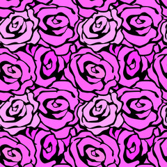 Rose flowers seamless hand craft expressive ink pattern.