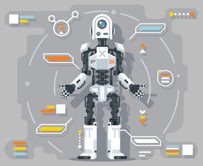 Artificial intelligence robot android futuristic information interface flat design vector illustration