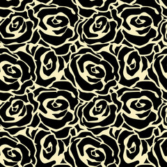 Rose flowers seamless hand craft expressive ink pattern.