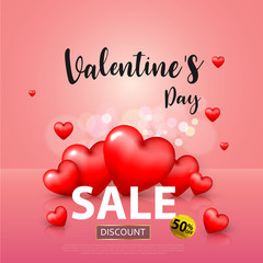 Valentine's day, Sale banner template. red and White heart with lettering on background. tags poster design Vector brochure.