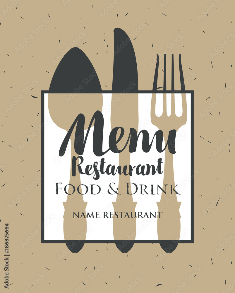 Poster template vector restaurant menu with cutlery and inscriptions in retro style on old paper background