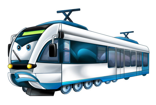 cartoon funny looking fast train illustration for children