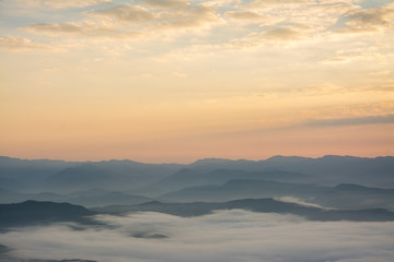 sunrise twilight and sea fog of Doi Samer Dao  in Sri Nan National Park ,  Nan Province of Thailand