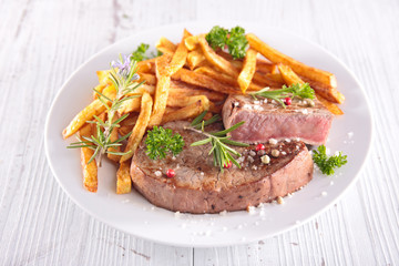 beef steak and french fries
