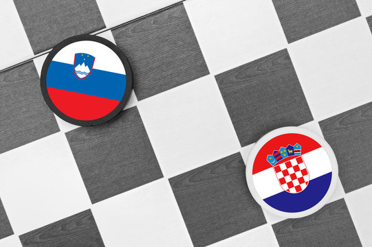 Draughts (Checkers) - Slovenia vs Croatia - problem, tension, conflict, clash and war between Slovenian and Croatian country