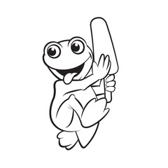 black outline frog vector cartoon or mascot holding and walking ice Popsicle happily