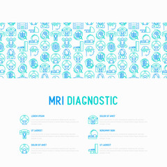 Fototapeta na wymiar MRI diagnostics concept with thin line icons. Modern vector illustration of laboratory equipment for web page template, print media, banner.