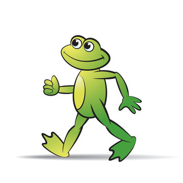 frog cartoon or mascot walking happily vector illustration