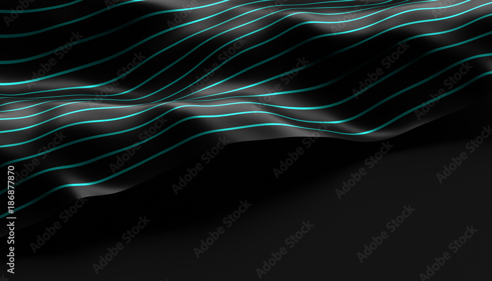 Poster abstract 3d rendering of smooth surface with ripples, cloth with waves, modern background design for
