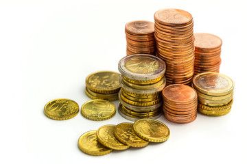Euro Money Stacks on white background