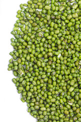 Raw green bean on white background.