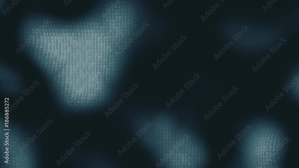 Poster binary code flow with fractal distortion waves. binary cyberspace flow of big data information. loop