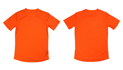Orange running t-shirt on white background, Isolated orange running t-shirt