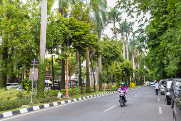 Naklejka premium Street view with the green street of Surabya city in Indoensia