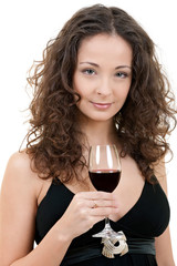 Pretty young woman with glass of red wine