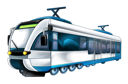cartoon funny looking fast train - illustration for children