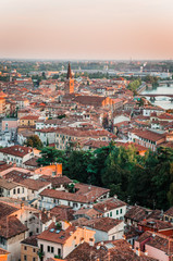 Naklejka na ściany i meble Beautiful sunset aerial view of Verona, Veneto region, Italy.