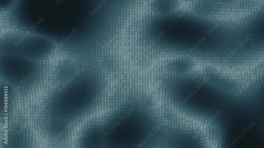 Poster binary code flow with fractal distortion waves. binary cyberspace flow of big data information. loop
