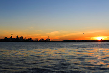 Silhouette of Auckland city in dusk