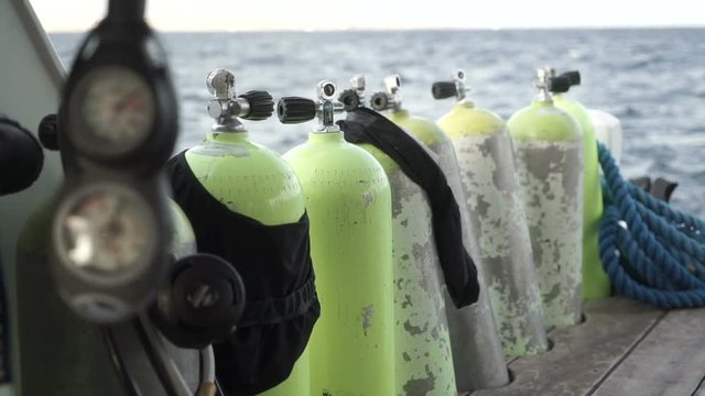 Oxygen cylinders for divers on board a yacht