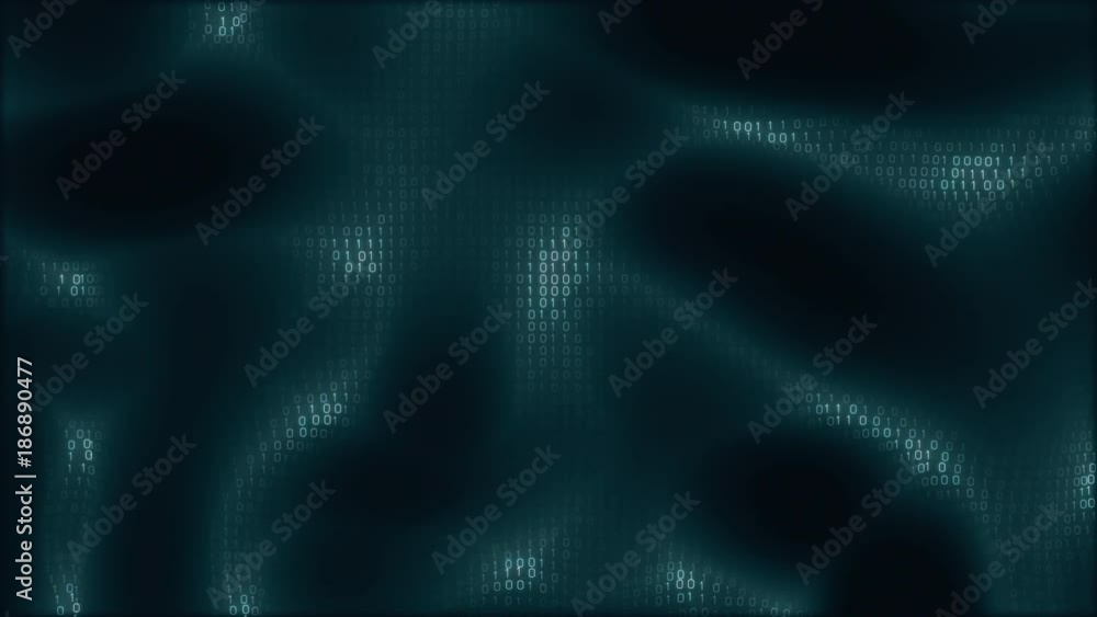 Poster binary code flow with fractal distortion waves. binary cyberspace flow of big data information. loop