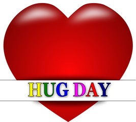 Happy hug day,  red heart with inside text illustration