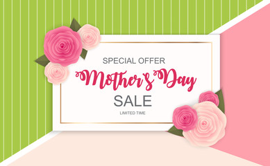 Happy Mother`s Day Cute Sale Background with Flowers. Vector Illustration