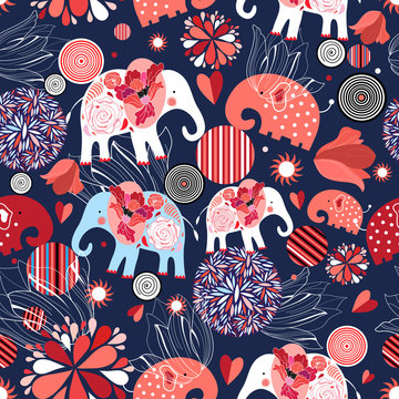 Beautiful seamless pattern enamored elephants