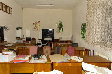 The legacy of the times of the Soviet Union. The room of an operating hairdresser in our time. Ukraine, December 2017