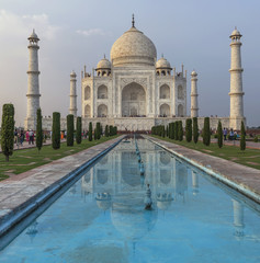 Taj Mahal and its reflection in the late afternoon light, Agra, Uttar Pradesh, India
