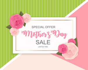 Happy Mother`s Day Cute Sale Background with Flowers. Vector Illustration